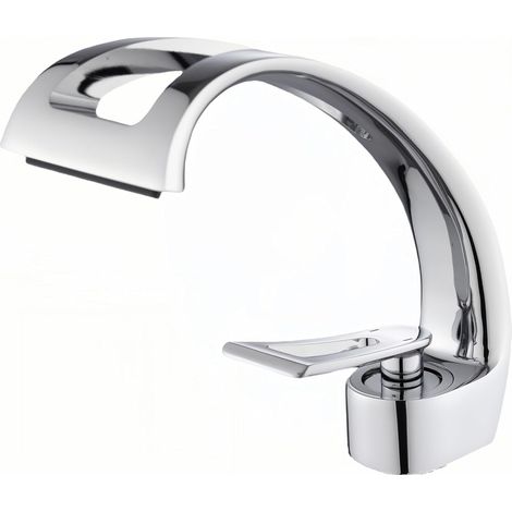 Robinet de salle de bain chromé, mitigeur de lavabo effet cascade (1/3)