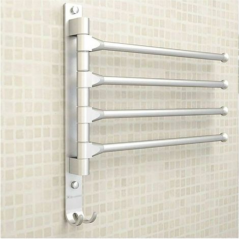 Wall Mounted Towel Rack in Aluminum Space with 4 Bars 180° Rotating Towel Dryer for Bathroom Kitchen Sink 33 x 33 with Hook (4 Hits)- (1/5)