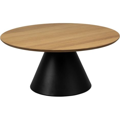 Mesa de centro Norsica 908, Negro + Roble, 40x0x0cm, Diámetro: 85, Chapa de madera natural, Redonda