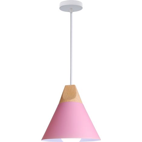 Lustre Suspension Moderne Plafonnier Luminaire en Métal et Bois Lampe à Suspension Réglable Rose E27 Ø22CM - 1Pcs (1/5)