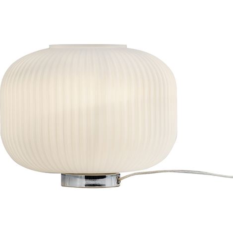 Lampe de table Rigadin en chrome et verre blanc satiné 30 cm, connexion E27, IP20, design géométrique plissé moderne - Groupe Rossini (1/5)