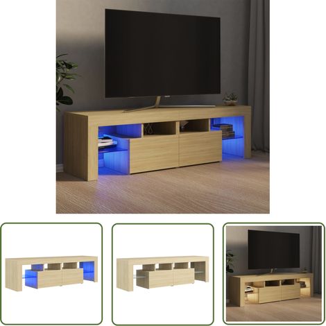 The Living Store Meuble TV avec lumières LED Chêne sonoma 140x36,5x40 cm - Meuble Tv - Meuble Audiovisuel - Meuble Télévision - Luminaire Led - Étagère Murale (1/5)