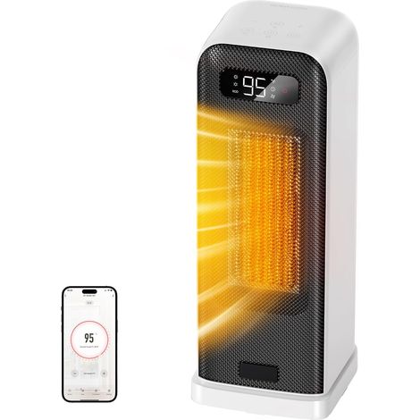 Chauffage d'appoint, Chauffage Electrique Silencieux avec Thermostat, Radiateur Céramique PTC avec Écran LED, Radiateur Soufflant avec 3 Niveaux de Chauffage, Chaud et Froid, Minuterie 1-12H (1/5)