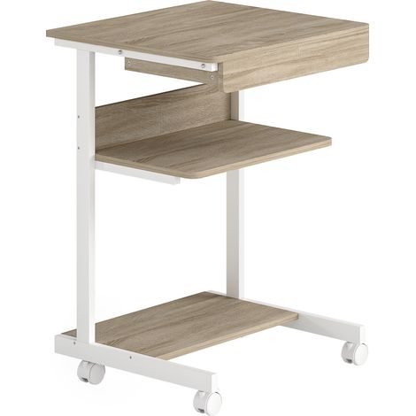 Bureau PC roulant 56x51 cm chêne avec tiroir, compartiment et support CPU, meuble à roulettes avec rangement intégré (1/5)