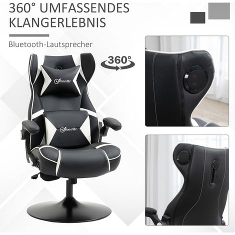 Fauteuil gaming avec haut-parleurs intégrés, dossier inclinable, noir et blanc, 69x73x118cm (1/5)