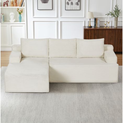 Sofá esquinero modular en L de 4 plazas de pana, 238 x 152 x 66 cm, beige DESVIAE (1/5)