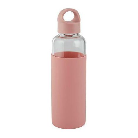Botella de vidrio con tapa rosa