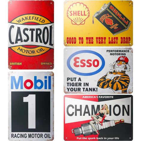 Lot de 5 plaques en tôle décoratives rétro - 20 x 30 cm - Pour garage, moto vintage - Plaque en métal - Plaque en tôle rétro - Pour garage, voiture, bar, essence (1/5)