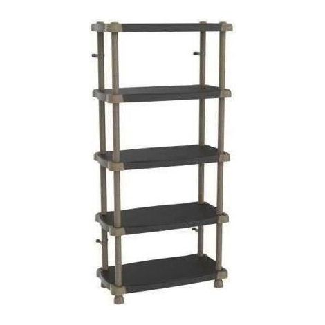 PLASTIKEN Étagere haute 88 cm - 5 plateaux bi-couleur - Noir et Taupe (1/3)