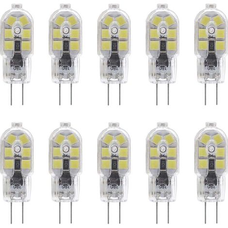 10-Pack G4 2W LED Bulbs for Cooker Hoods, AC/DC 12V, 20W Halogen Bulbs Equivalent, 200LM, Bi-Pin with Clear PVC Cover, Cool White 6000K, Non-Dimmable