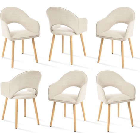 Goeurvant Sedie da pranzo comode con schienale a forma di mezzaluna e braccioli ergonomici, Perfetta combinazione di supporto ed eleganza - Set di 6 - Beige