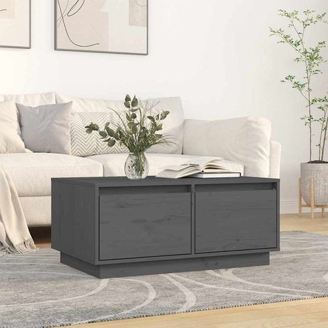 vidaXL Table basse Gris 80x50x35 cm Bois massif de pin (1/5)