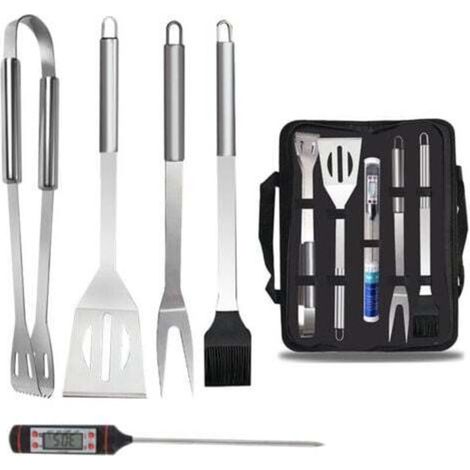 Ensemble de 5 pièces avec thermomètre, ensemble d'ustensiles pour barbecue, sac de transport en acier inoxydable, accessoires pour barbecue, Camping