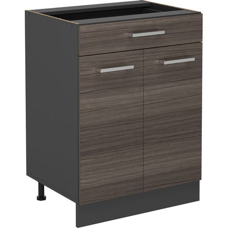 Mobiletto base per cucina R-Line, Grigio nobile, 60 cm con cassetto, senza piano di lavoro, Vicco