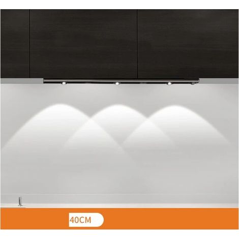 Spot LED sans fil avec détecteur de mouvement, lampe intelligente rechargeable pour cuisine, salle de bain, placards, dressing – Noir (tricolore, intensité variable) 40 cm –