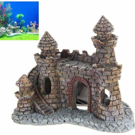 TrAdE Shop Traesio - Decorazione Per Acquario Castello Con Torre Resina Pesci Acqua H10 Cm Ornamento -
