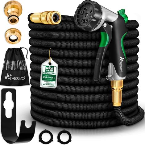 TRESKO® Premium Gartenschlauch Flexibler Wasserschlauch dehnbarer Flexischlauch Schwarz 7,5m
