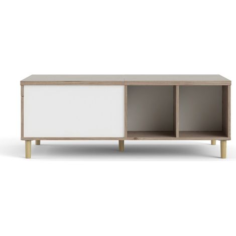 Penny Table basse avec dessus extensible et 2 espaces de rangement, teinte Hickory et blanc mat. (1/5)