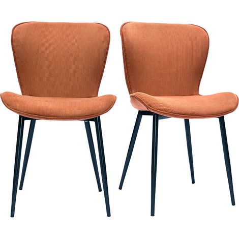 Design-Stühle aus Cordstoff in Terracotta und schwarzem Metall (2er-Set) ADDICT