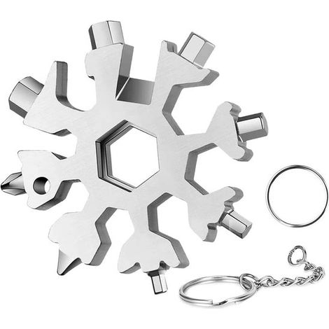 Outil multifonction Flocon de neige (Argent) 20 en 1, porte-clés, clé, idée cadeau, coffret d'outils, cadeau de Saint-Nicolas (1/5)