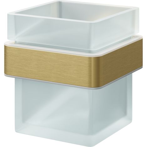 Colore Square Brushed Brass and Frosted Glass Wall Mounted Bathroom Tumbler (1/5)