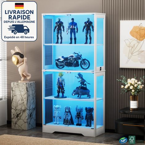 Vitrina de cristal con iluminación LED - Vitrina de 4 niveles y 4 puertas con cerradura, ideal para colecciones, figuras o para el salón - Blanca (1/5)