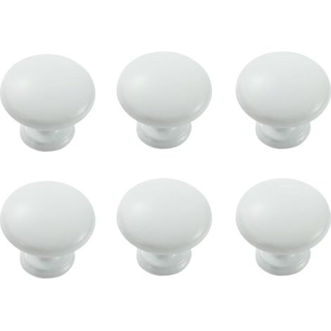Round aluminum drawer handles, modern furniture handles, minimalist cabinet handles for kitchen cabinets, chests of drawers and wardrobes, white, set of 6 (1/5)