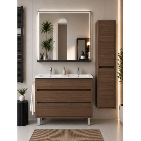 Meuble de salle de bain avec vasque ORIGENBATH IMPERIA sans miroir 120x45 cm double vasque frêne tea avec colonne