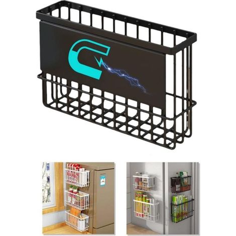 Organiseur magnétique pour réfrigérateur - Support de rangement magnétique - Organiseur de rangement (noir-haut) (1/5)