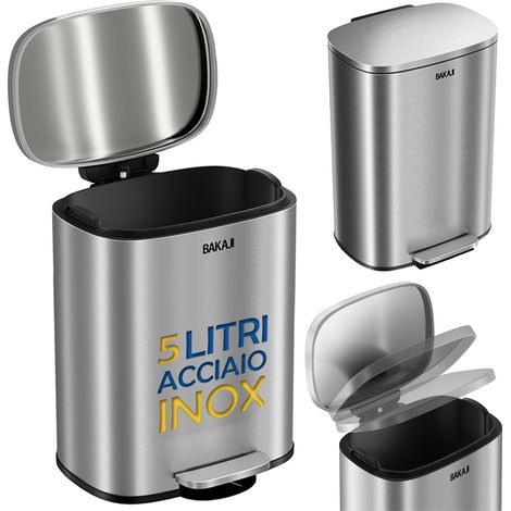 Pattumiera Rettangolare 21,5x20,5x30 cm Apertura a Pedale 5L Bidone Spazzatura in Acciaio Inox (1/4)