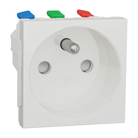 Schneider Unica NU305918 Presa bianca 2 p+t standard francese 90° connettore rapido passante - solo meccanismo (1/4)
