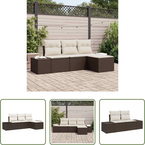 Canapé extérieur - Ensemble de canapé de jardin 4 pcs Marron polyrotin (1/5)