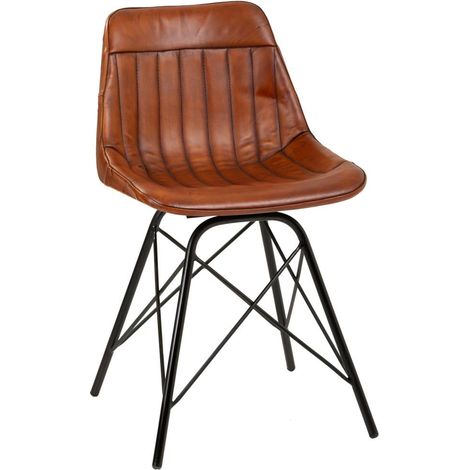 Silla de metal y piel marrón 46x49x78,5