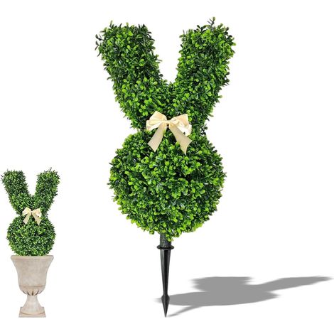 Arbres topiaires artificiels en forme de lapin de Pâques avec piquet – Lapin de 55 cm en buis artificiel pour jardinière intérieure/extérieure, décoration de piquet 3D réaliste pour jardin (1pcs) (1/5)