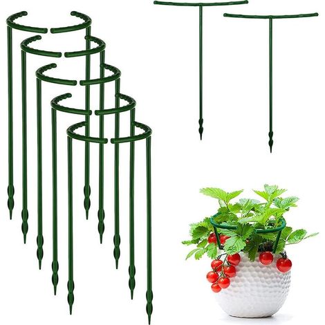 Paquet de 12 supports pour plantes, piquet en plastique pour cage à plantes, support semi circulaire pour cage à plantes, anneau de support pour fleurs, plantes, légumes, 6,5 x 10,3 pouces (1/5)