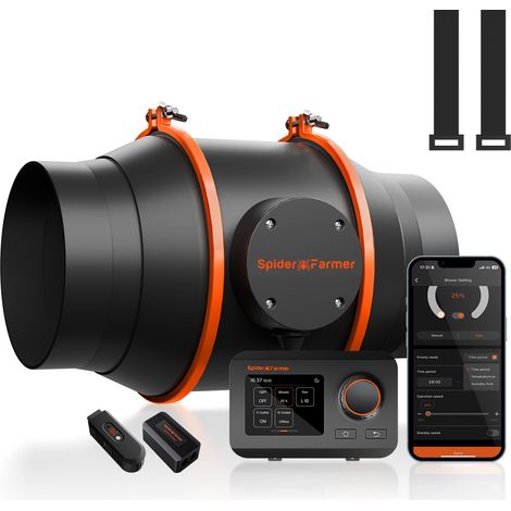 Spider Farmer – Ventilateur de conduit en ligne 6' 402 pi³/min – Moteur en acier inoxydable – Résistant à la corrosion – Pour espaces confinés