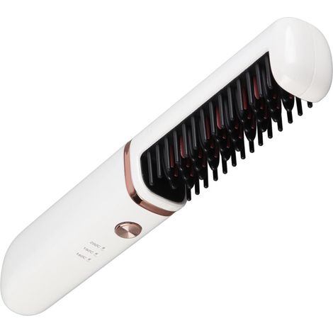 Brosse lissante cheveux rechargeable USB, fer à lisser et boucler perle blanche, brosse coiffante sans fil, lisseur portable pour brushing maison. (1/5)