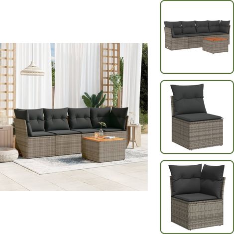 5-tlg. Garten-Sofagarnitur mit Kissen Grau Poly Rattan - Gartenmöbel Set - Esszimmergarnitur Outdoor - Lounge Möbel - Rattan Sofa - Gartenlounge (1/5)