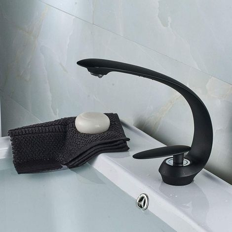 Grifo Monomando Para Lavabo MINKUROW, Grifo De Baño Moderno De Latón Cromado, Agua Fría Y Caliente Disponible En Negro (1/5)