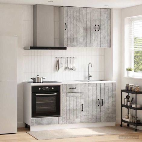 vidaXL Unité de cuisine LUCCA 5 pcs Gris béton Bois d'ingénierie (1/5)