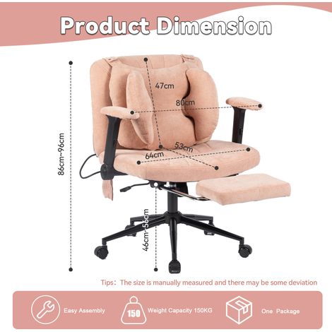 Bürostuhl, Drehstuhl, höhenverstellbarer Schreibtischstuhl mit Fußstütze, Belastbarkeit 150 kg, Gaming-Stuhl mit Armlehnen und Rollen, fürs Homeoffice, rosa (1/5)
