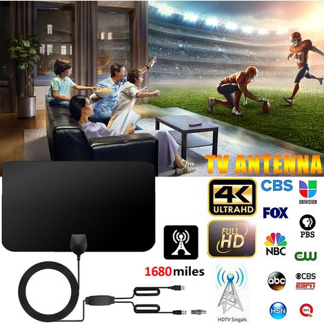 Antenne Numérique Amplifiée 4K 1680 Miles pour Intérieur, Réception HD1080P DVB-T2 avec Amplificateur Signal TV (1/5)