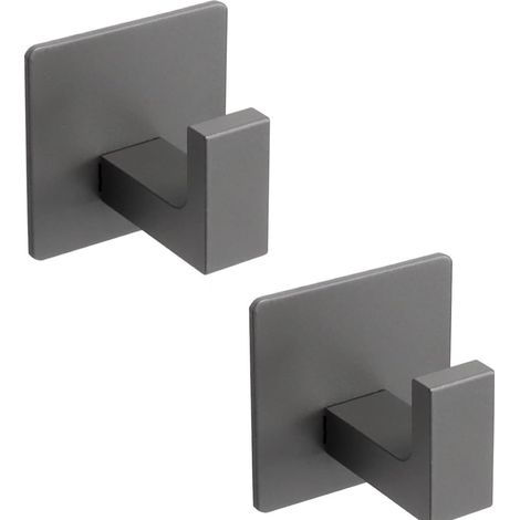 Lot de 2 crochets muraux autocollants pour serviettes, éponges, robes de chambre, porte-manteaux, en acier inoxydable 304, sans perçage, pour salle de bain, cuisine, hôtel, garage (Gris) (1/5)