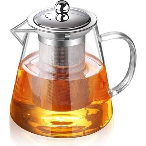 Théière en verre,Théière,Théière en verre borosilicate transparent,avec infuseur,pour Fleurs et Feuilles des thé en Vrac,750ml (1/4)
