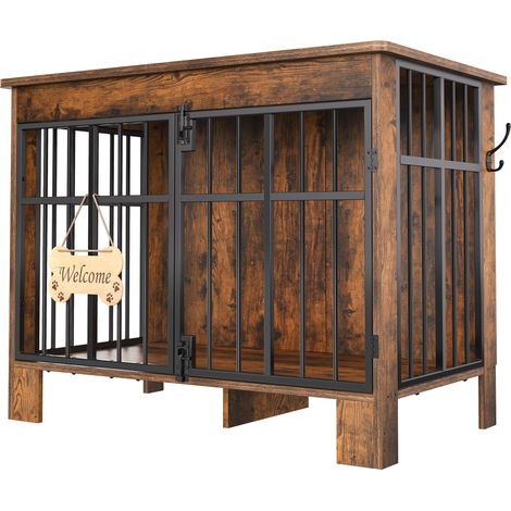 Caisse pour Chien 85 cm, Double Porte en Bois avec Panneau en Forme d'os et Crochet latéral, Table d'appoint d'intérieur pour Chiens de Petite et Moyenne Taille, Gris (1/5)
