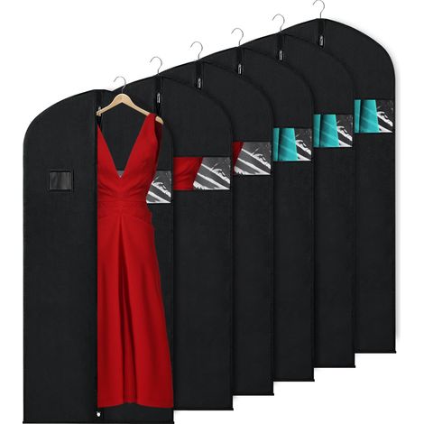 Bolsas para colgar ropa de 60 pulgadas (paquete de 6) Bolsas para vestidos largos Bolsas para guardar ropa en el armario con cremallera y ojal para doblar chaquetas y vestidos, color negro