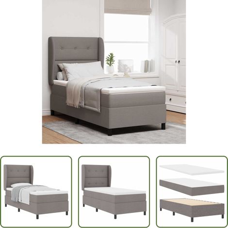 vidaXL Tête de lit réglable - Lit à ressorts avec matelas Taupe 100 x 200 cm tissu (1/5)