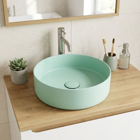 Swiss Aqua Technologies Lavabo freestanding rotondo Mood 36x36 cm senza foro per rubinetto o troppopieno, menta (SATM3636LMGM) (1/5)