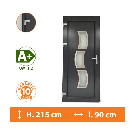 Direct Fenêtres – Porte d'entrée PVC gris anthracite – Double vitrage fe gaz argon – Isolation thermique optimale A – Seuil aluminium PMR