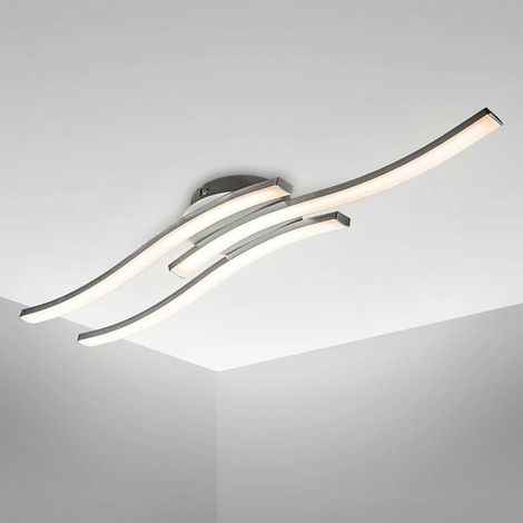 VURAHOME - plafonnier LED design moderne, éclairage plafond en forme de vague, modules LED 3x6W intégrés, 3x480Lm, lumière blanche chaude 3000K, finition aluminium, longueur 565mm (1/5)